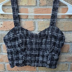 Japna Monochrome Checkered Crop Top